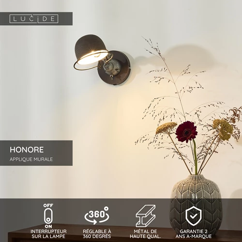 Lucide HONORE - Applique murale - 1xE14 - Rouille - USP